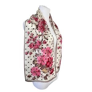 Oscar de la Renta Silk Floral Rectangle Scarf Wrap‎ Cream Pink Roses & Cherry